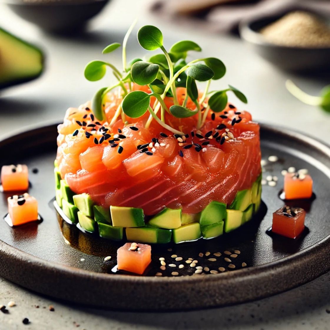 Tartar de Salmón con Aguacate y Mango